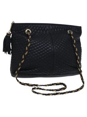 Authentic BALLY Chain Shoulder Bag Leather Black Gold